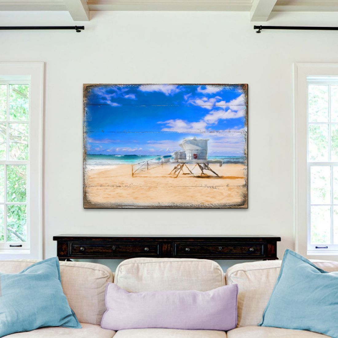 Handcrafted wood beach lifeguard tower coastal wall art