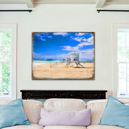 Handcrafted wood beach lifeguard tower coastal wall art