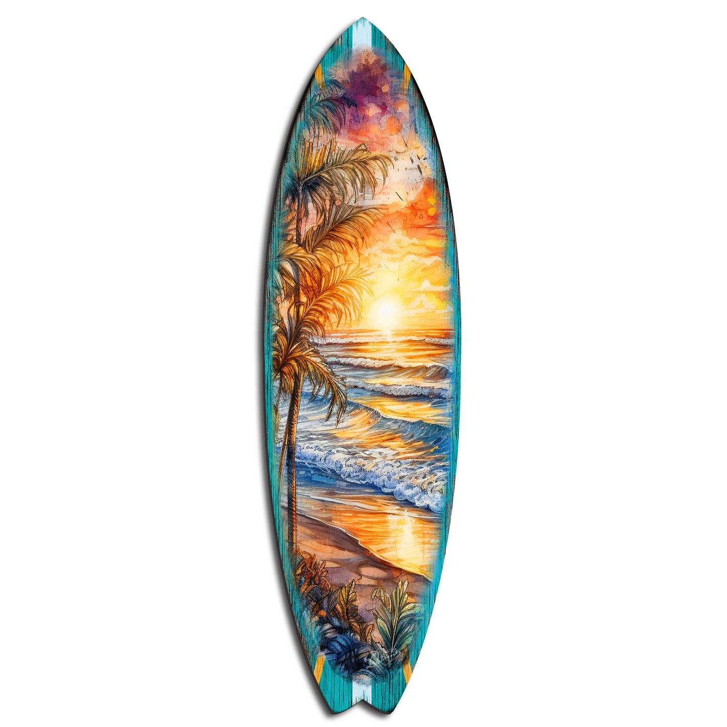 Golden Waves Surfboard Wood Wall Art, Coastal Decor