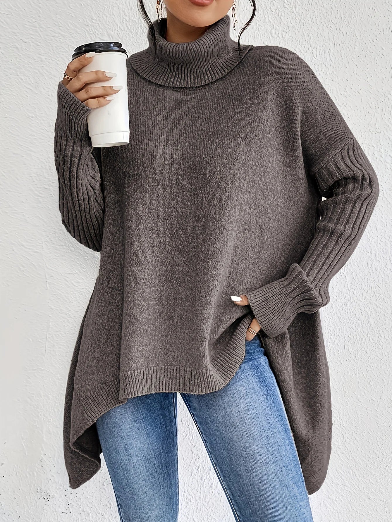 charcoal grey oversized turtleneck sweater
