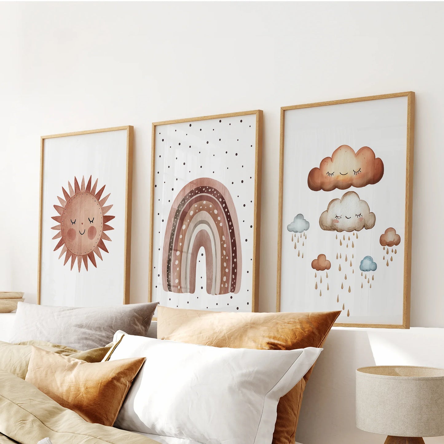 Minimalist Baby Room Wall Art Set Earthy Rainbow