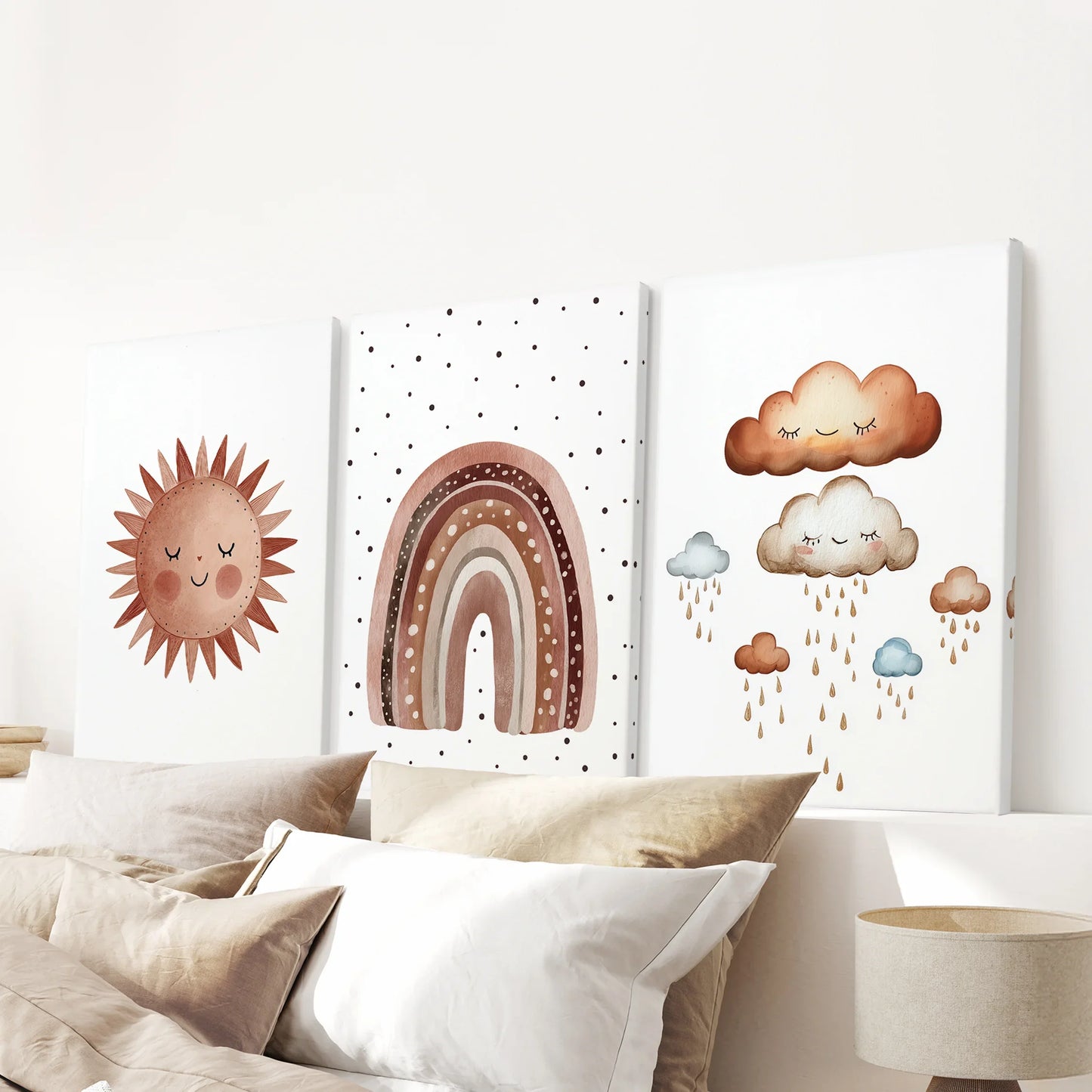 Minimalist Baby Room Wall Art Set Earthy Rainbow