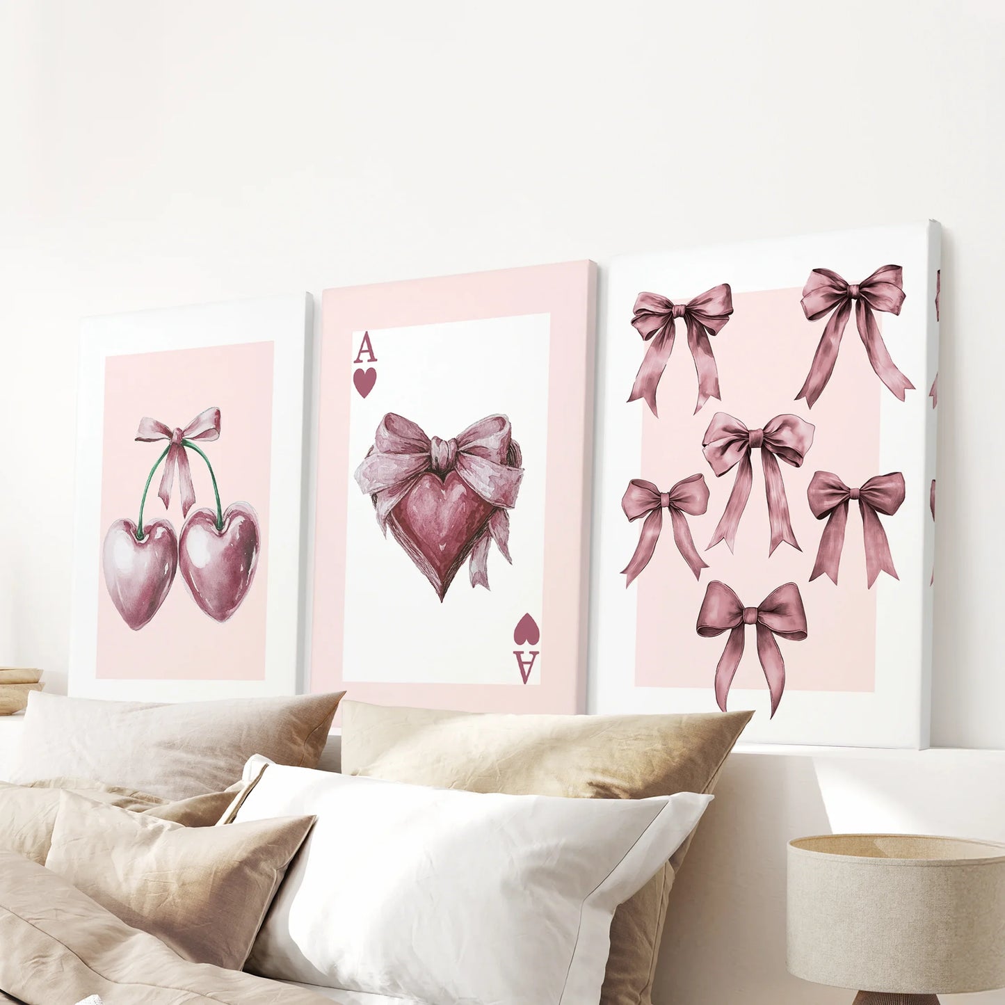 Coquette Cherry Wall Art Set of 3 Pink Romantic Decor