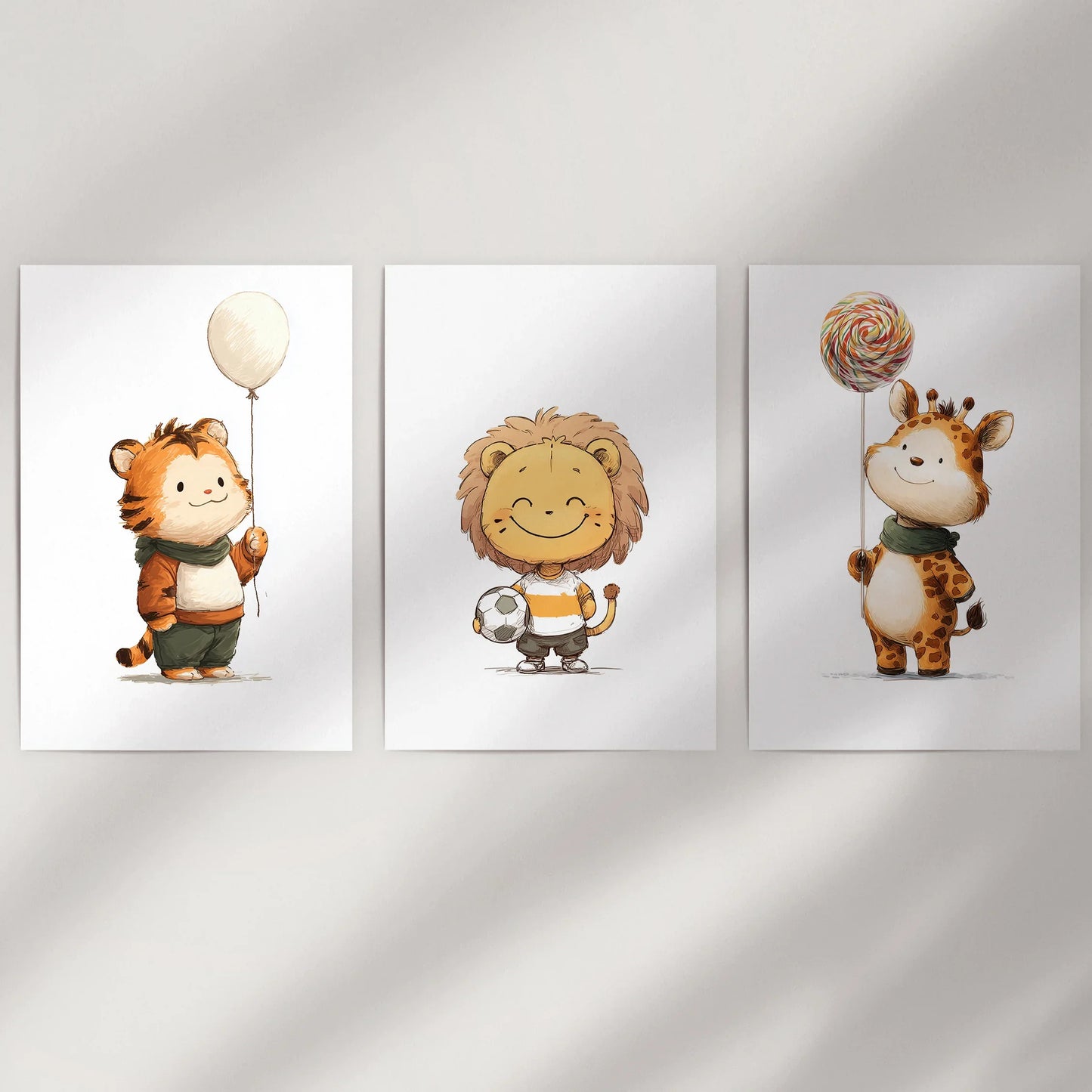Woodland Jungle Nursery Wall Art Set of 3 - Lion, Giraffe, Tiger