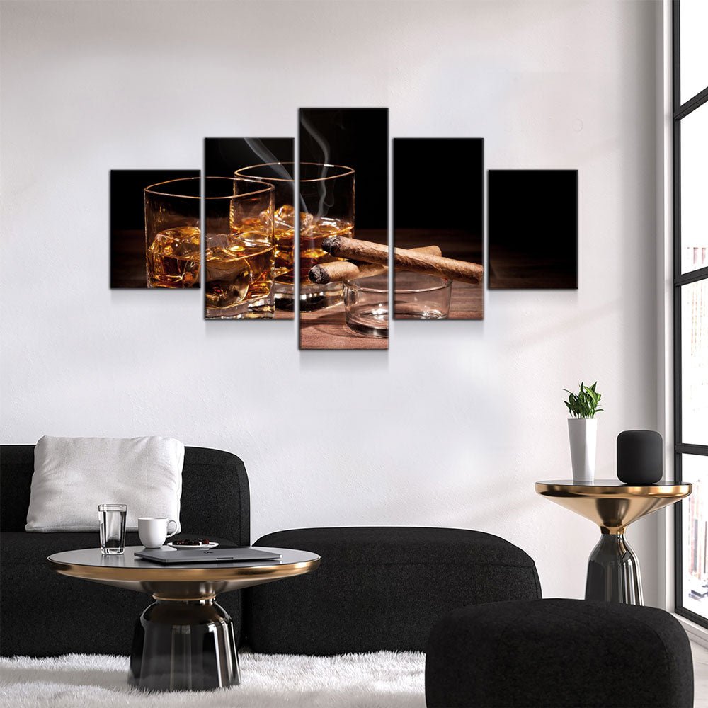 Cigar And Bourbon 5-Piece Canvas Wall Art Set