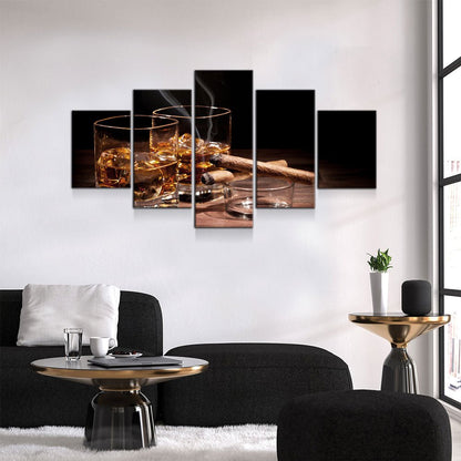 Cigar And Bourbon 5-Piece Canvas Wall Art Set