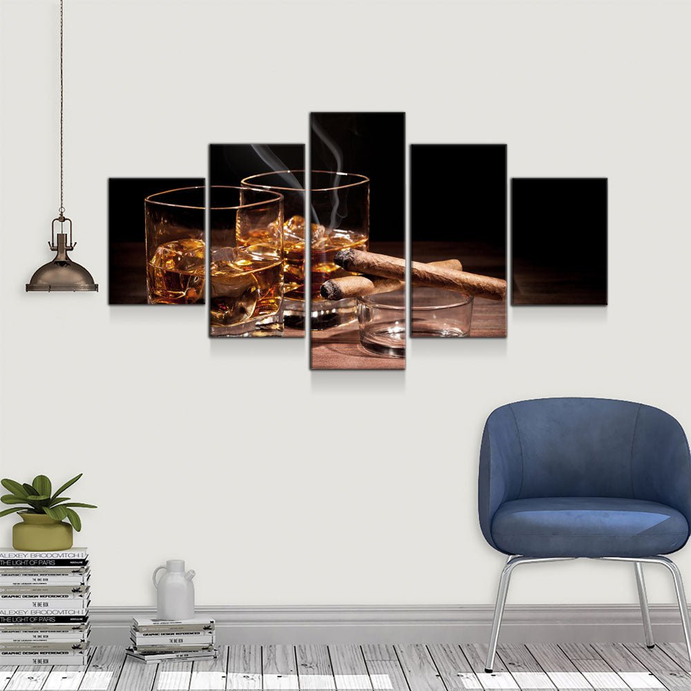 Cigar And Bourbon 5-Piece Canvas Wall Art Set