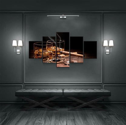 Cigar And Bourbon 5-Piece Canvas Wall Art Set