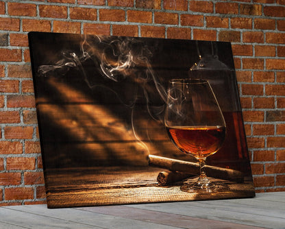 Cigar and bourbon canvas wall art for office or man cave