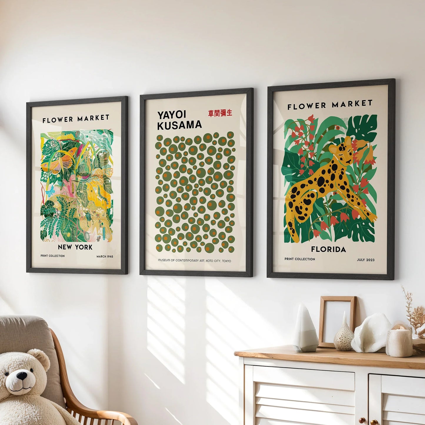 Flower Market Wall Art Set of 3 Modern Tropical Prints