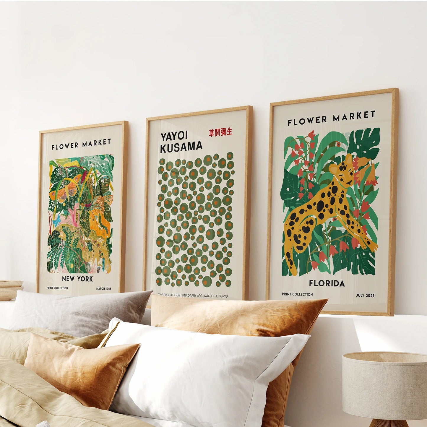 Flower market modern tropical wall art set of 3 prints