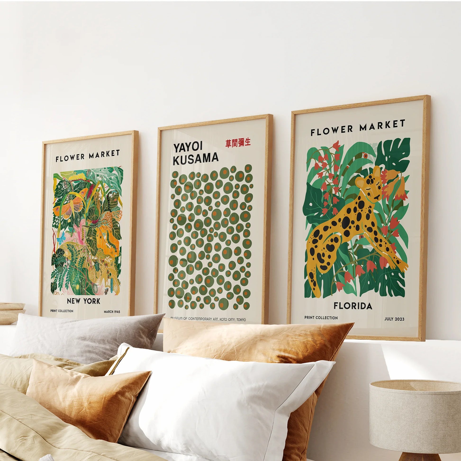 Flower market modern tropical wall art set of 3 prints