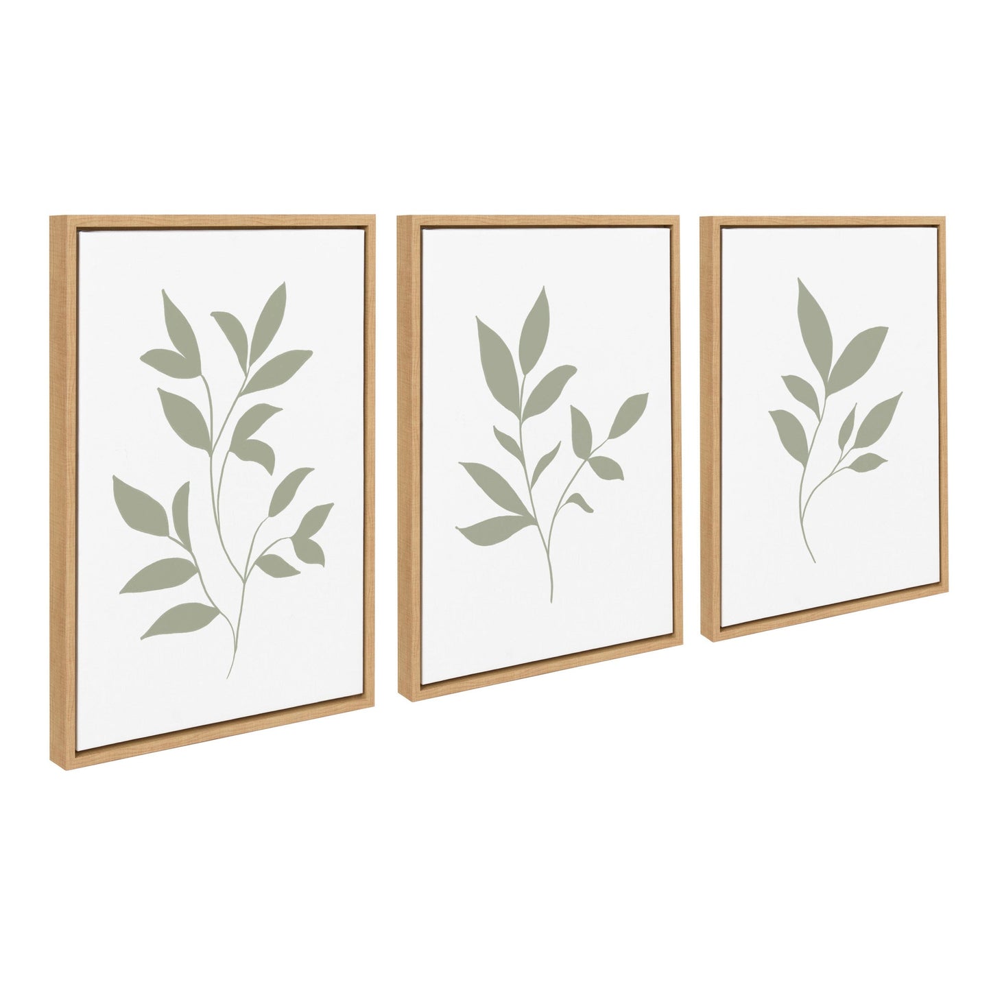 Set of three sage green botanical leaf prints in frames