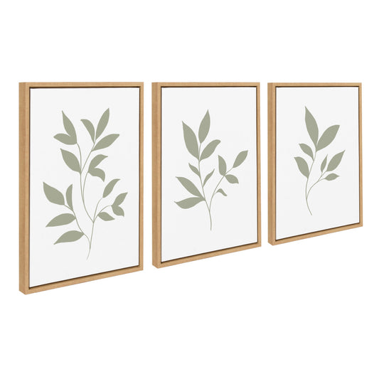Set of three sage green botanical leaf prints in frames