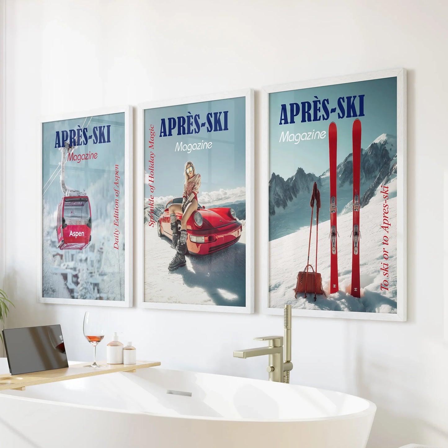 Girly Apres Ski Wall Art Set of 3 Chic Resort Prints