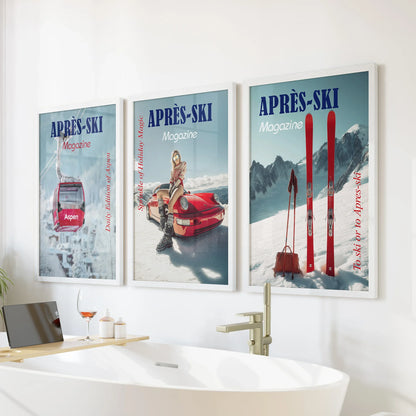 Girly Apres Ski Wall Art Set of 3 Chic Resort Prints
