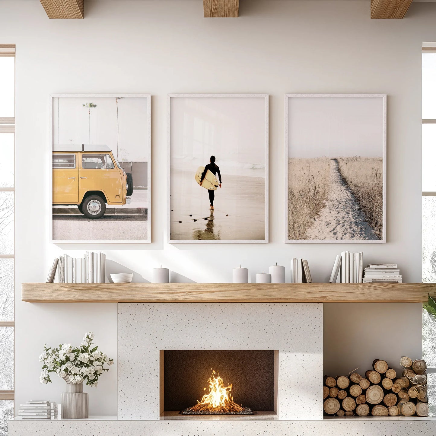 California Beach Surfer Wall Art Set of 3 Retro Prints