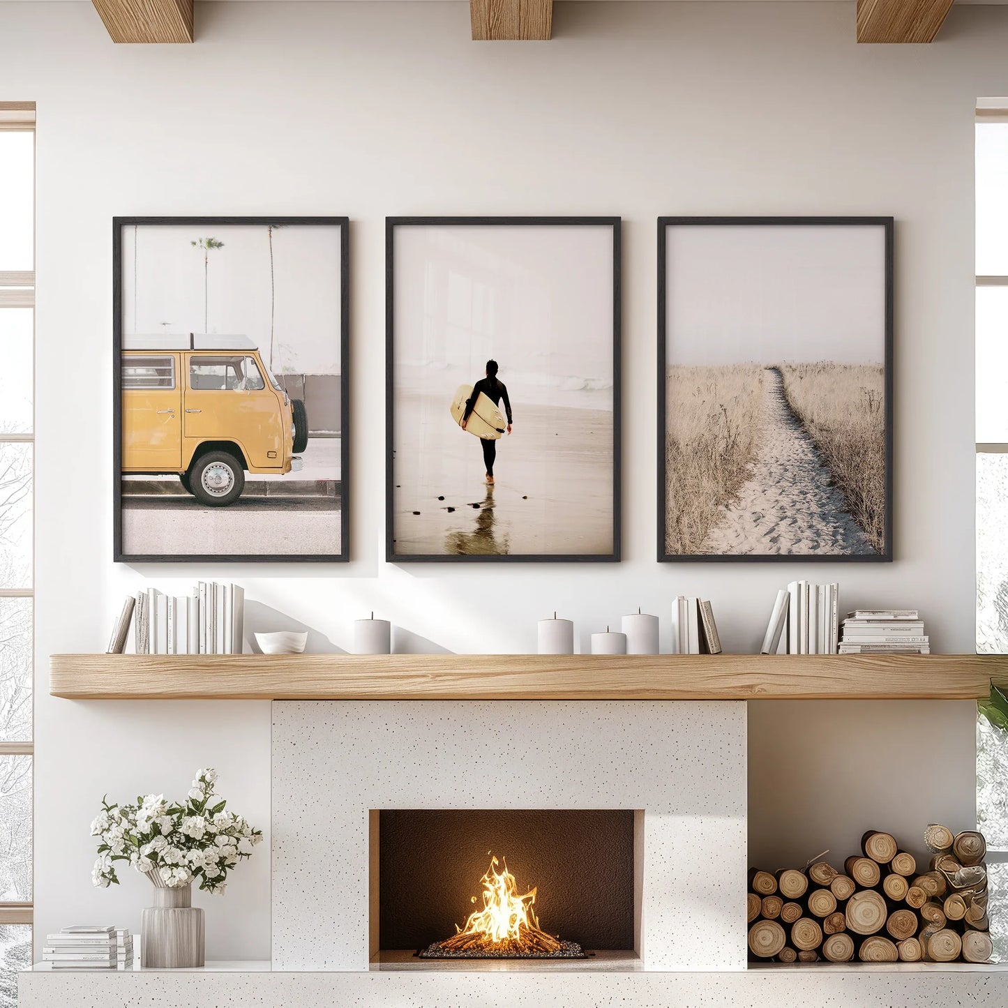 California Beach Surfer Wall Art Set of 3 Retro Prints