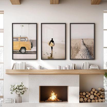 California Beach Surfer Wall Art Set of 3 Retro Prints