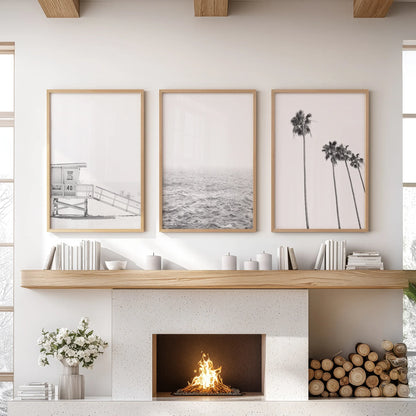 Black and White Coastal Wall Art Set of 3 (Unframed)