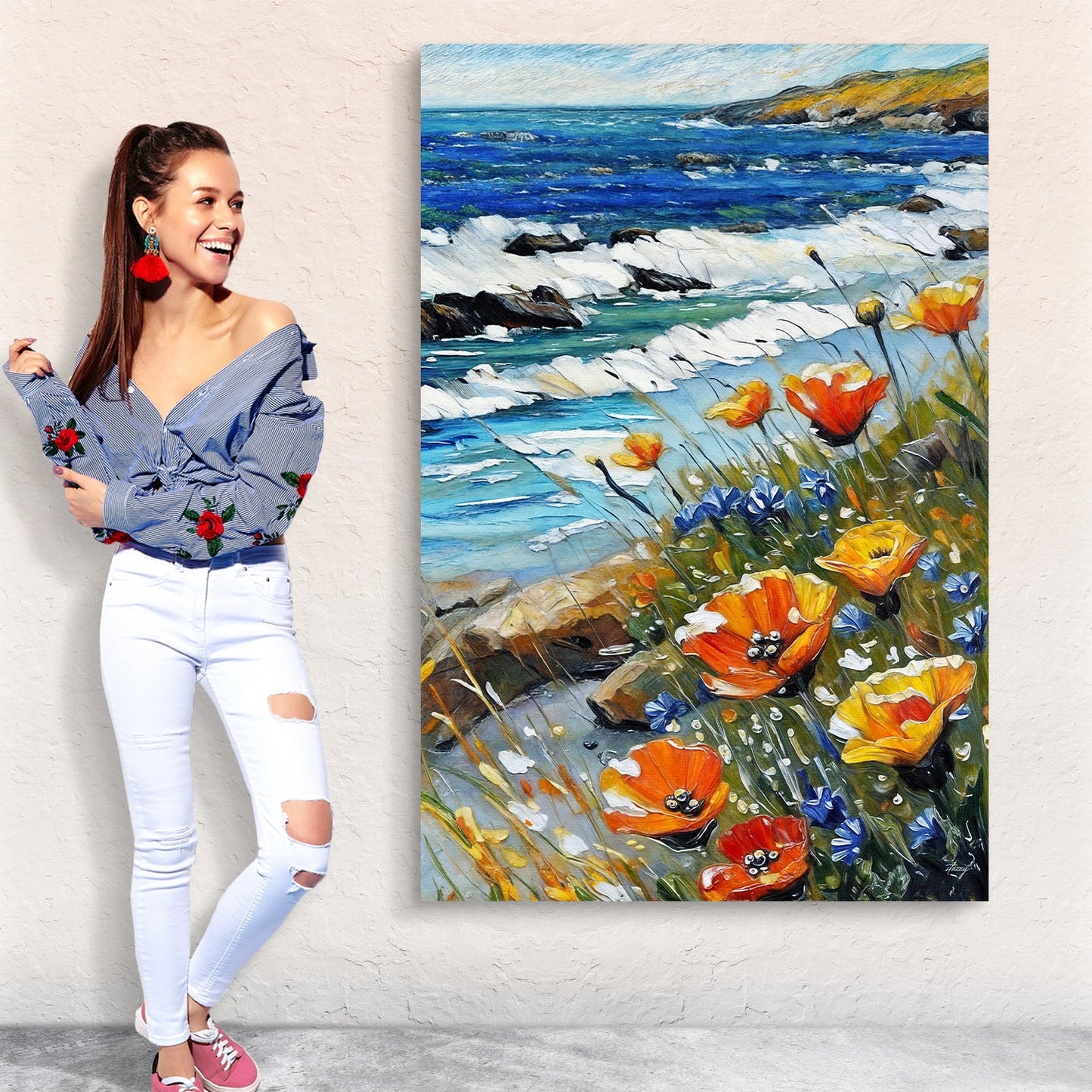 Coastal Blooms Floral Ocean Canvas Wall Art
