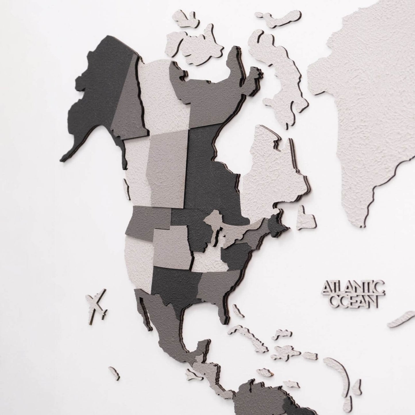 3D Wooden World Map Wall Art - Concrete