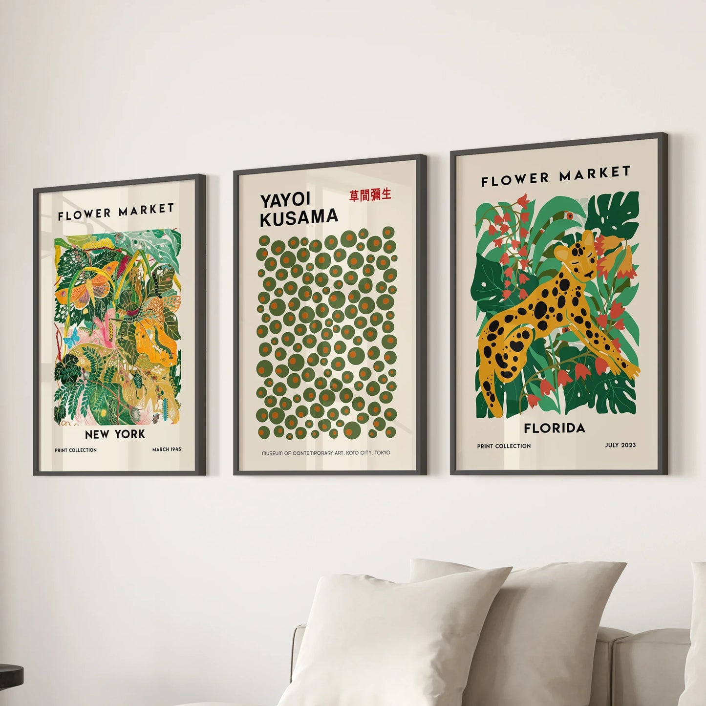 Flower Market Wall Art Set of 3 Modern Tropical Prints