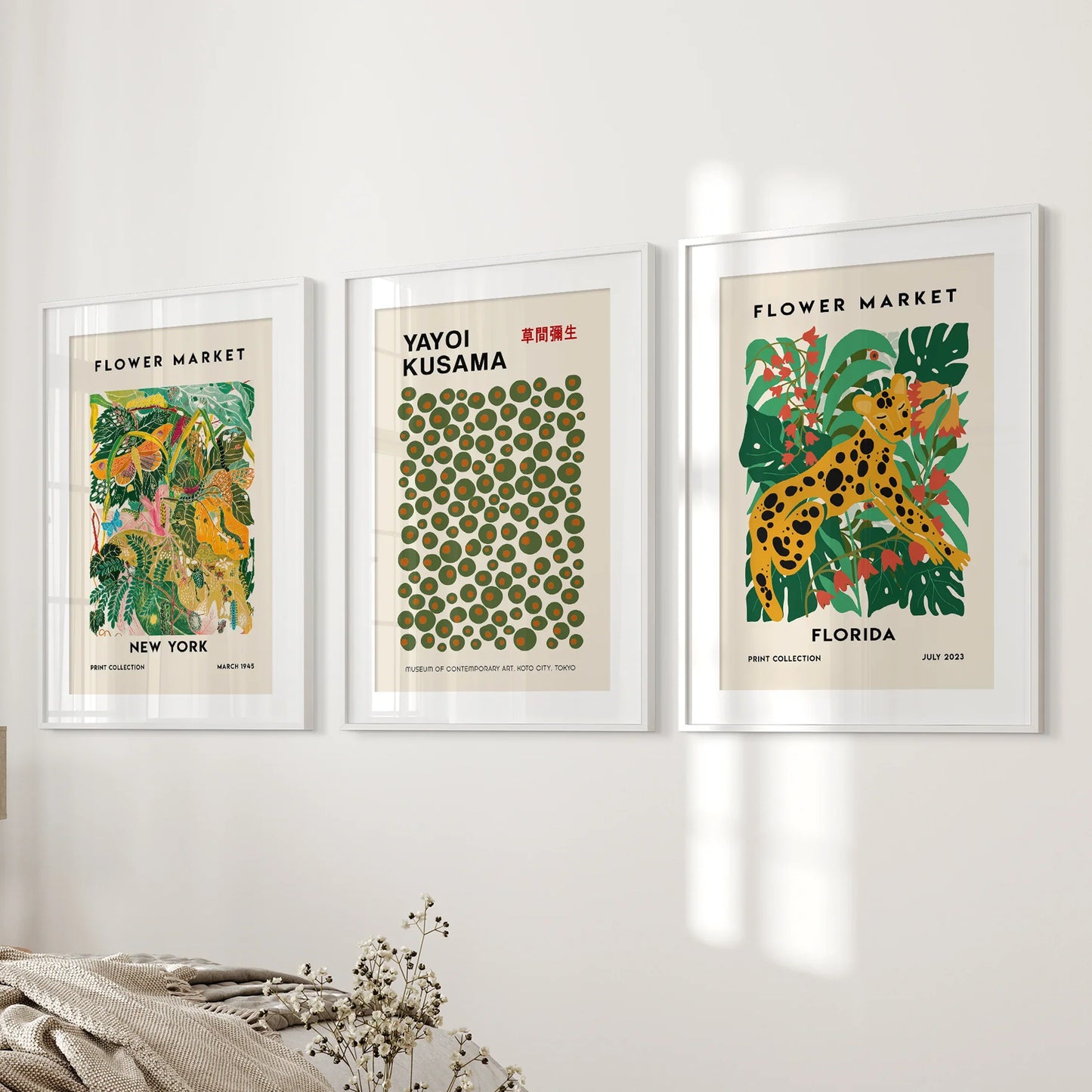 Flower Market Wall Art Set of 3 Modern Tropical Prints