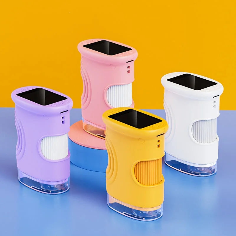 colorful kids digital microscopes in yellow pink purple and white for outdoor science fun
