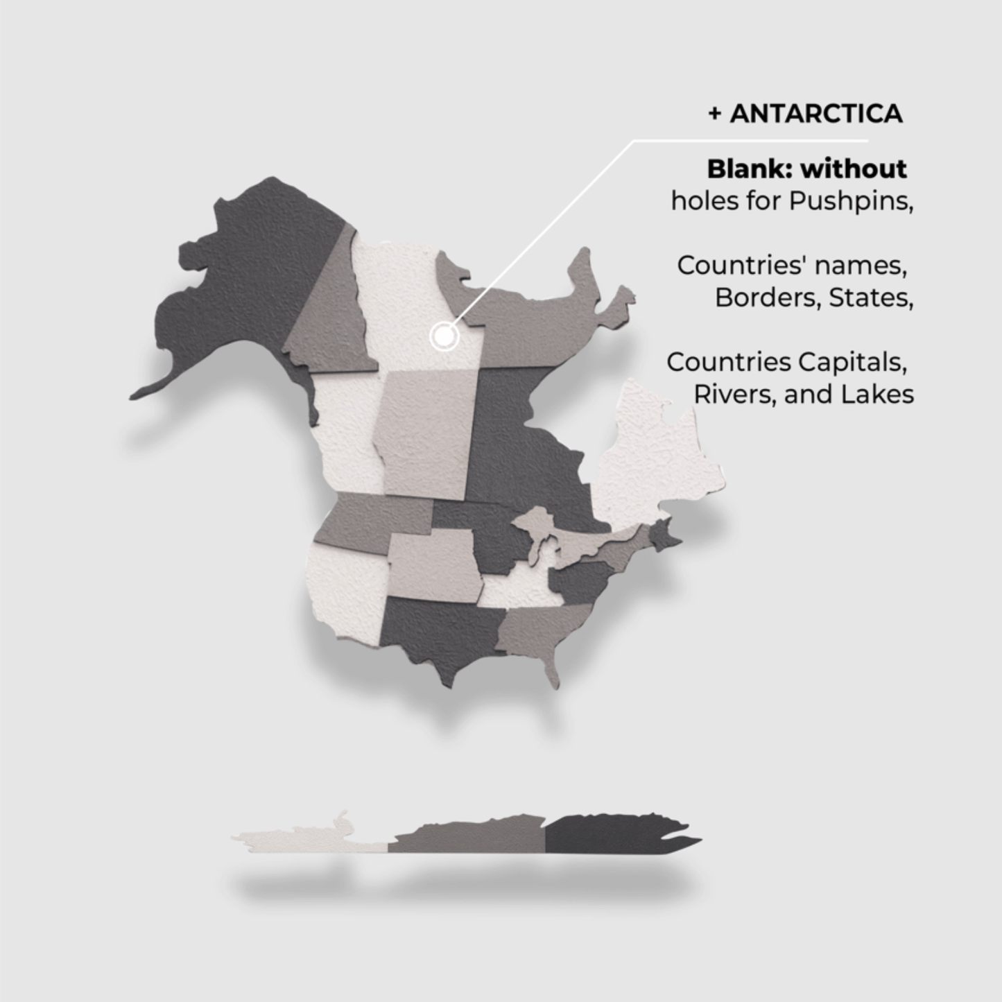 3D Wooden World Map Wall Art - Concrete
