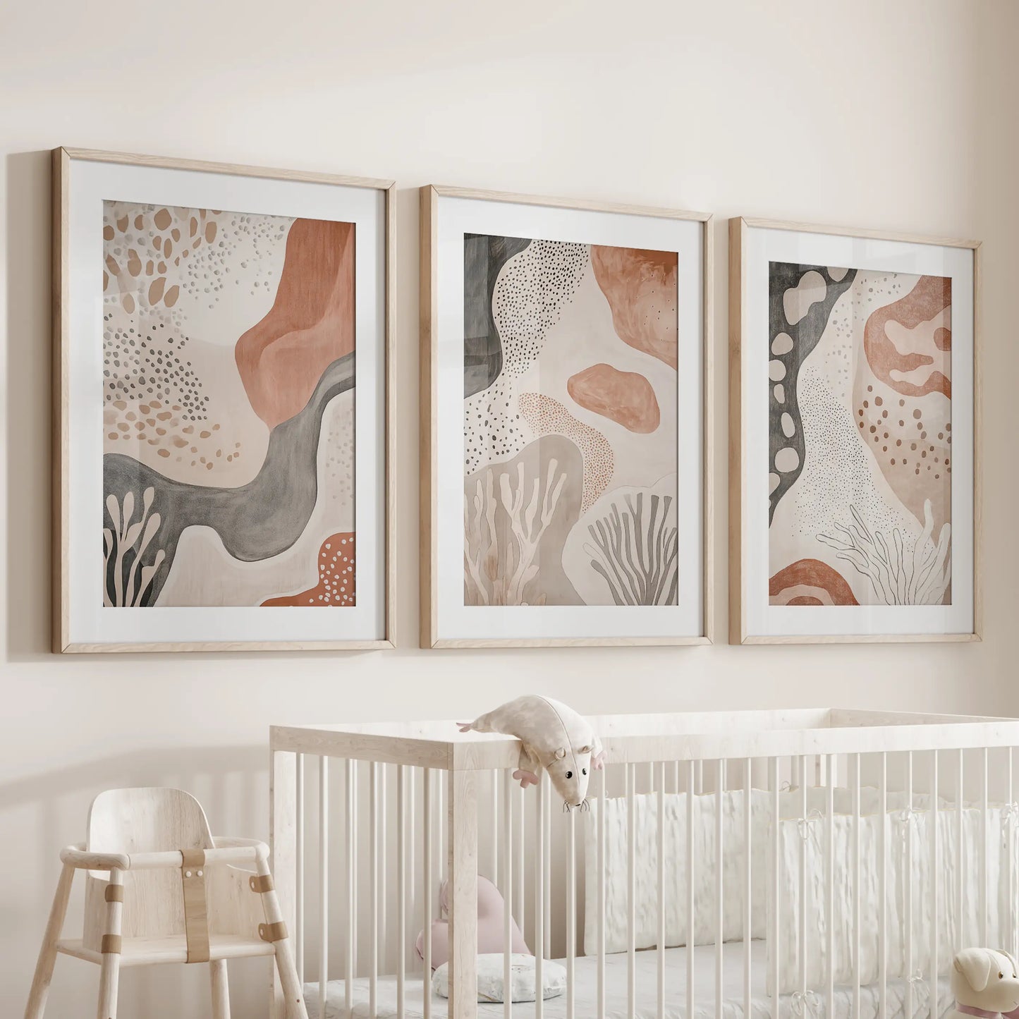 Terracotta Boho Abstract Wall Art Set of 3 Neutral Prints