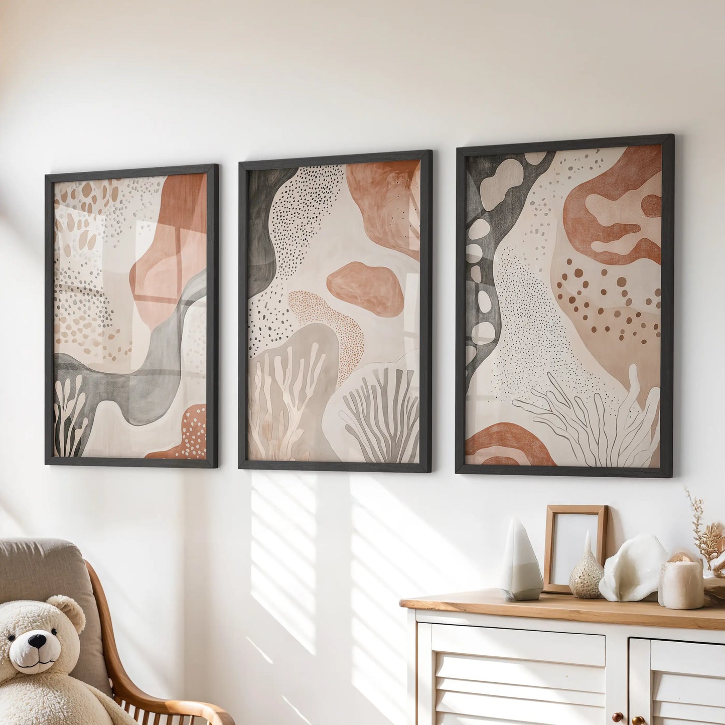 Terracotta Boho Abstract Wall Art Set of 3 Neutral Prints