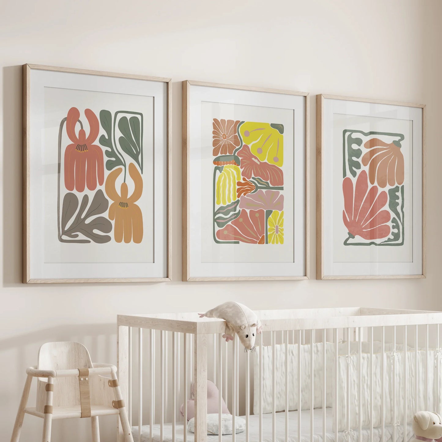 Boho Botanical Wall Art Set of 3 Abstract Flower Prints