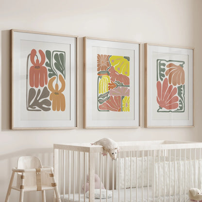 Boho Botanical Wall Art Set of 3 Abstract Flower Prints