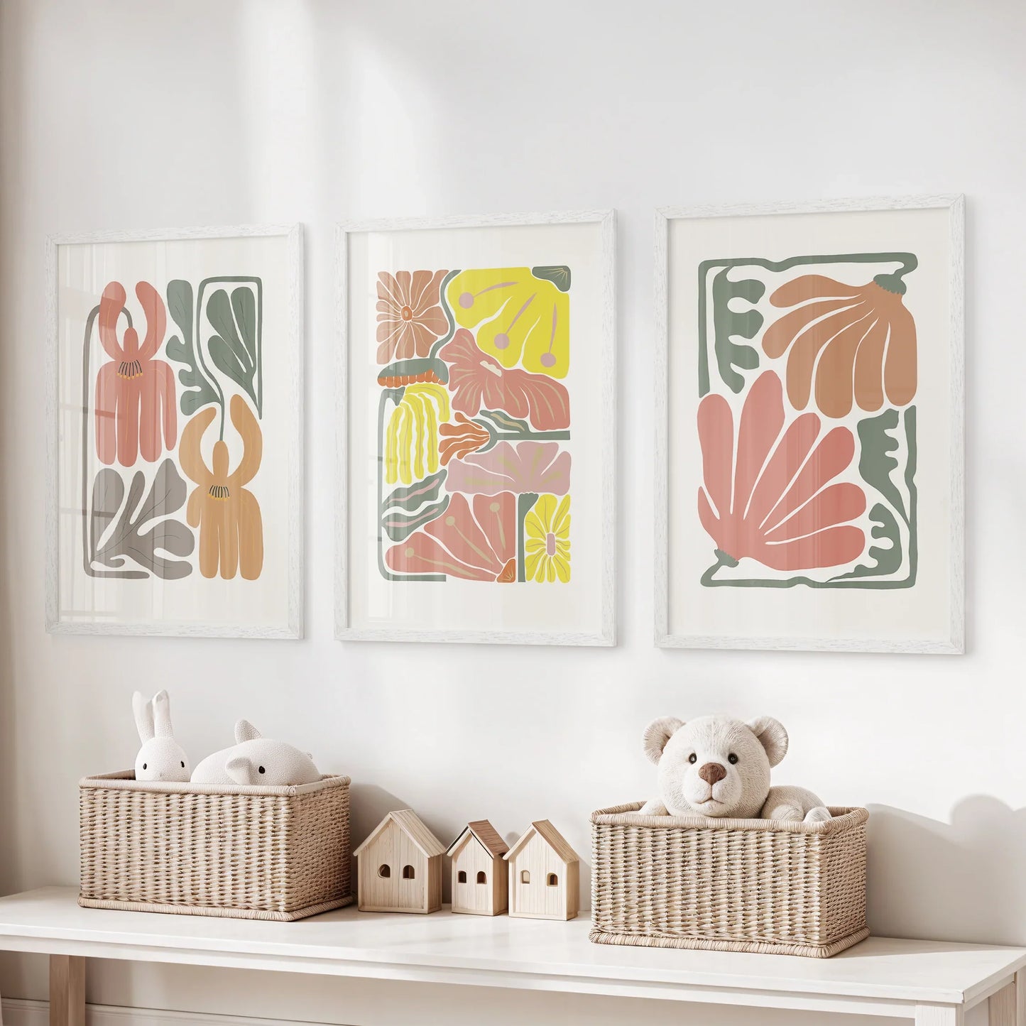 Boho Botanical Wall Art Set of 3 Abstract Flower Prints