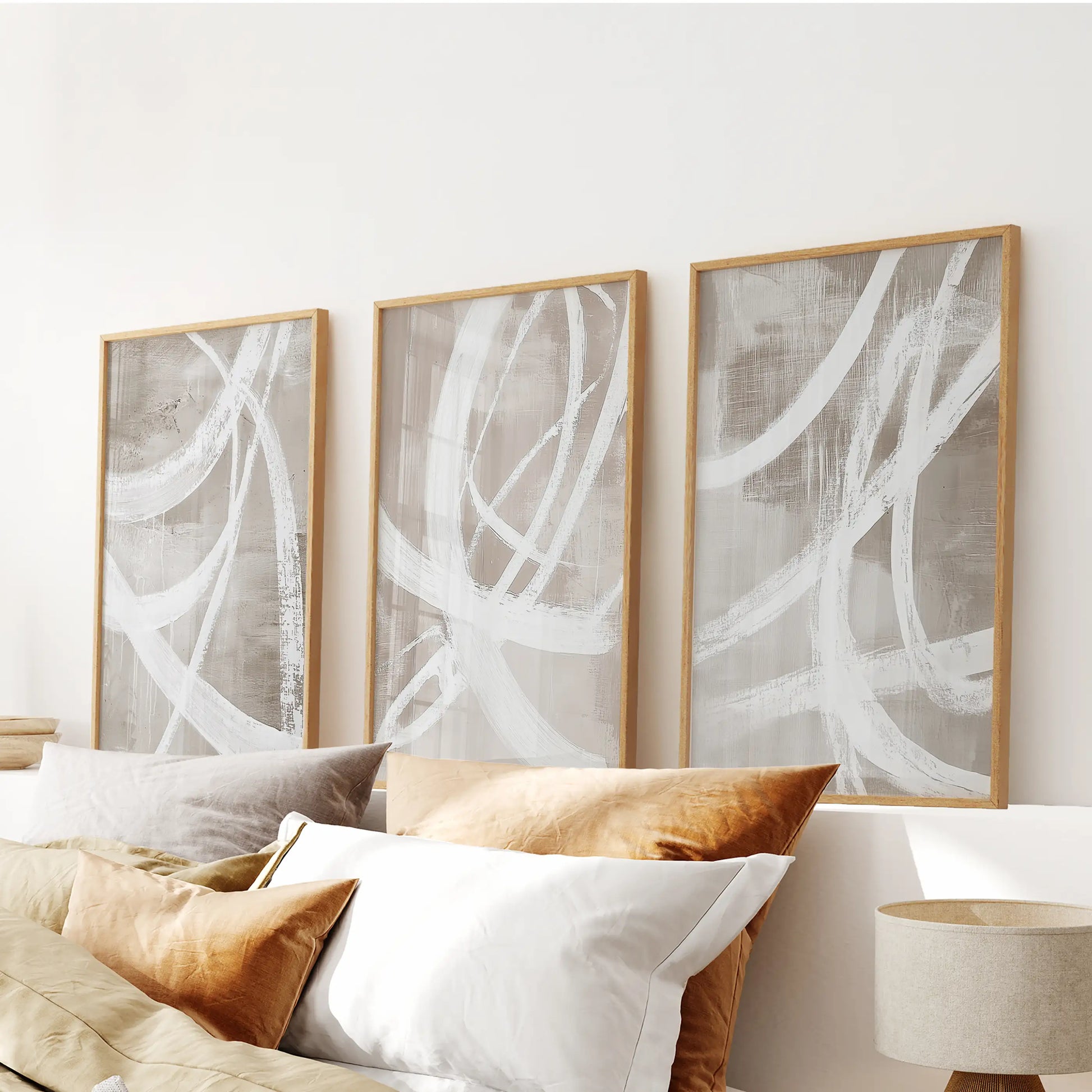 Neutral brush stroke abstract wall art set of 3 prints