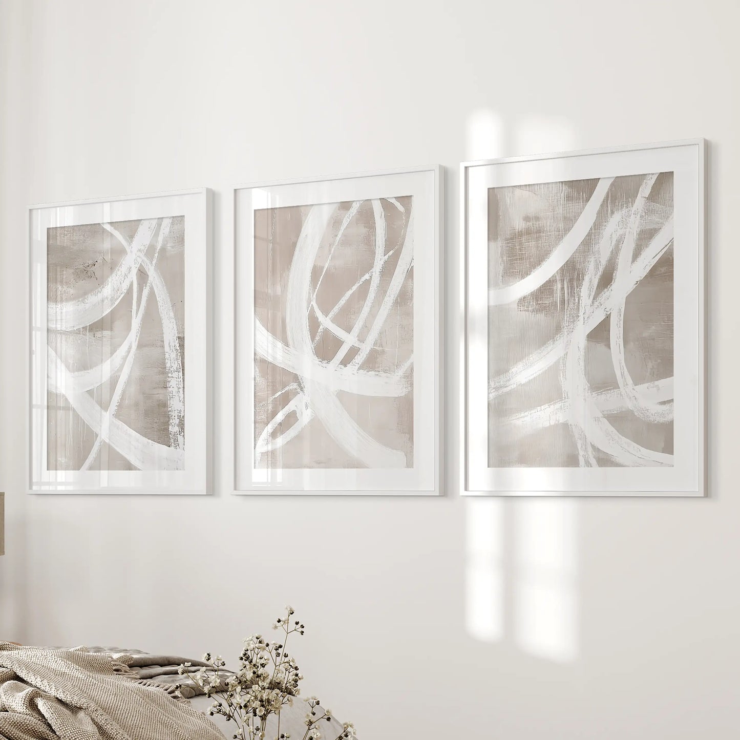 Neutral Abstract Wall Art Set of 3 Brush Stroke Prints