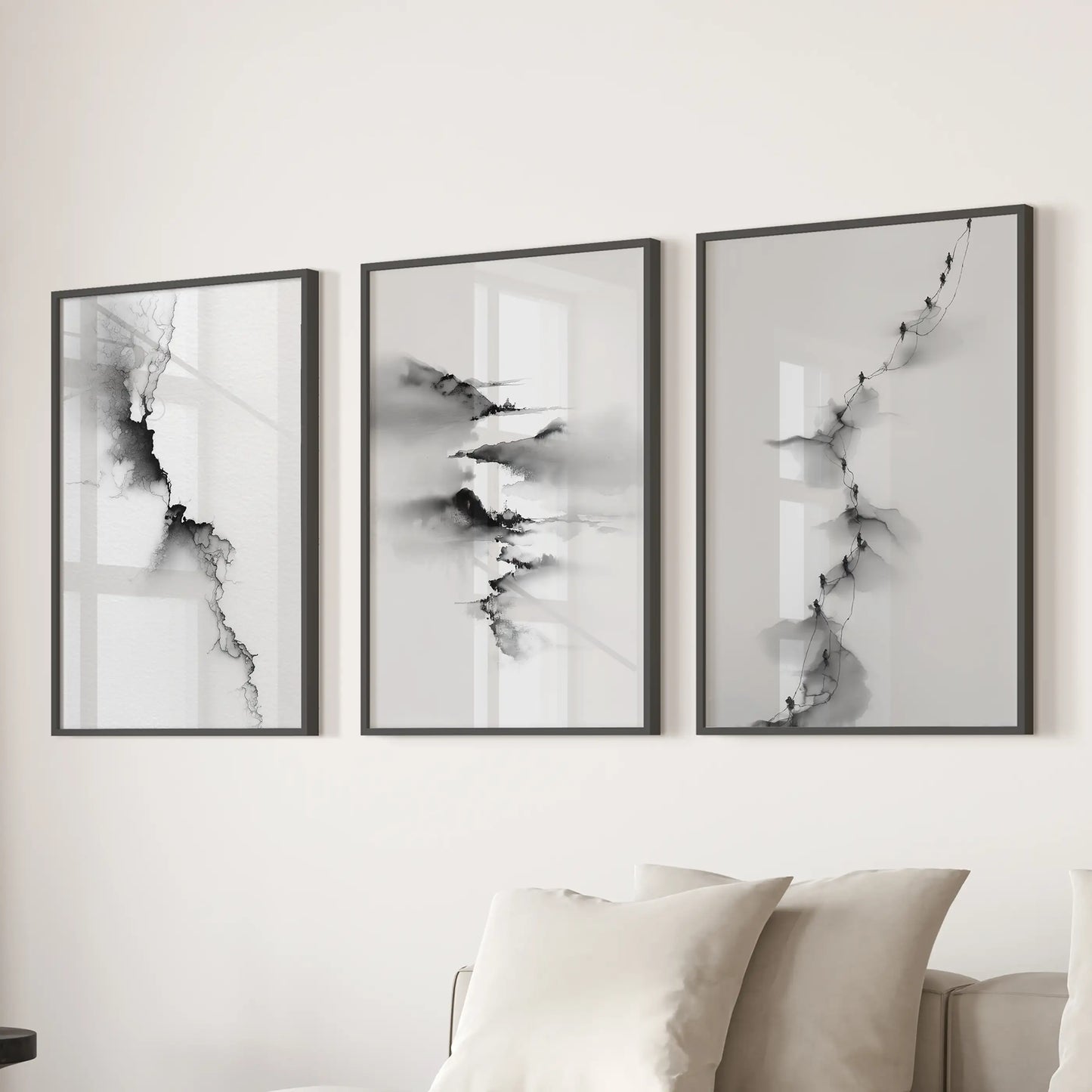 Abstract Mountain Wall Art, Black White 3 Piece Set