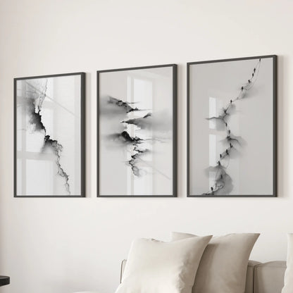 Abstract Mountain Wall Art, Black White 3 Piece Set