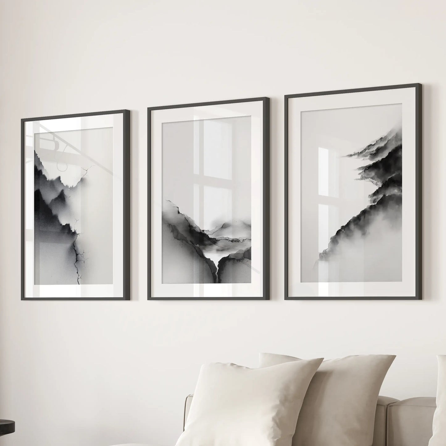 Mountain Landscape Wall Art Set of 3 Black and White Prints