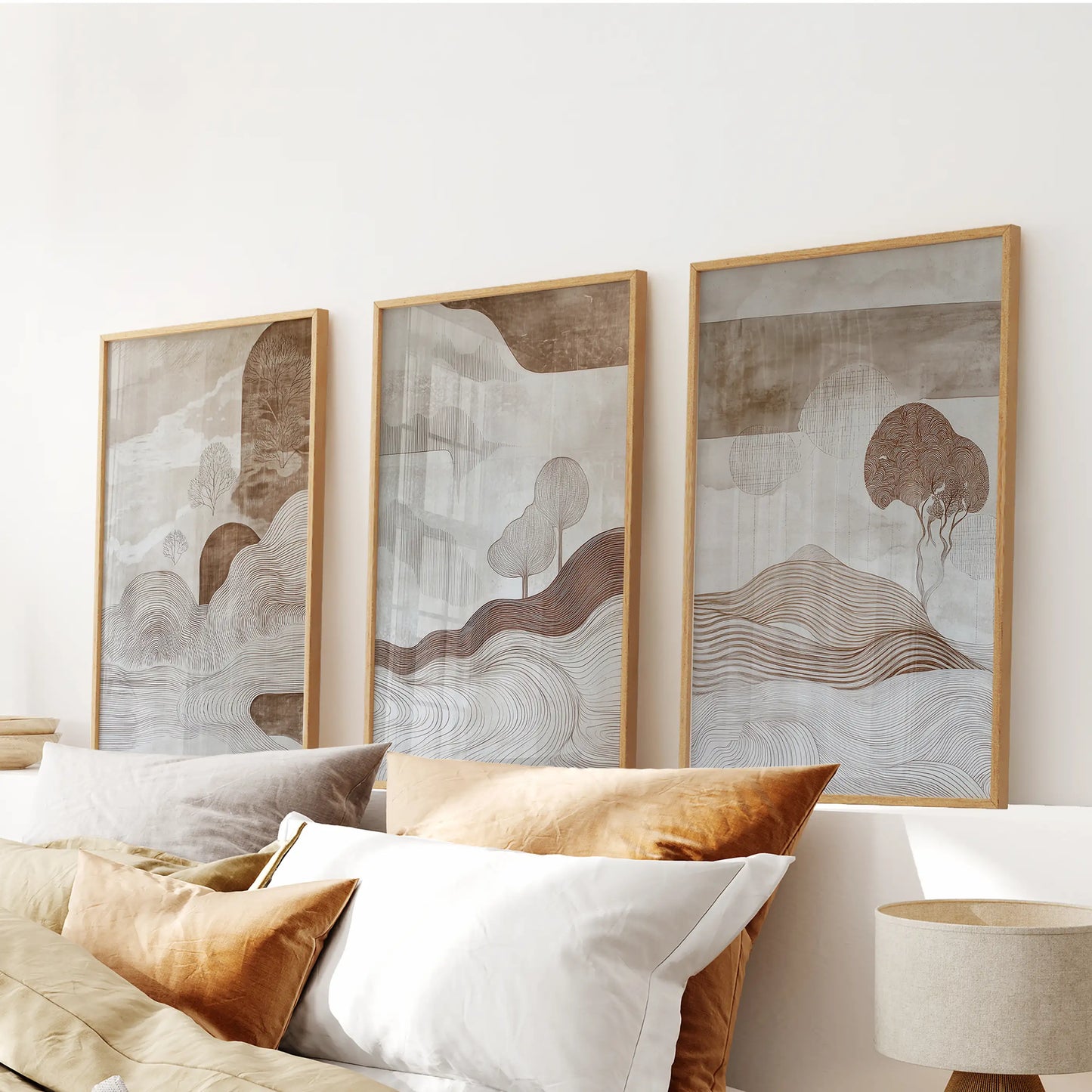 Wabi sabi earth tone abstract landscape wall art set of 3