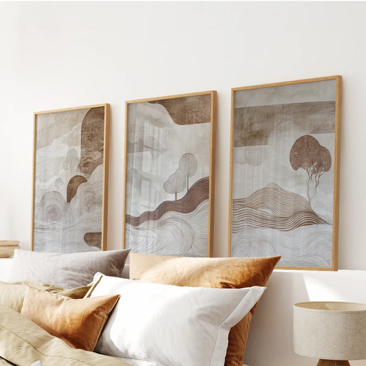 Wabi sabi earth tone abstract landscape wall art set of 3