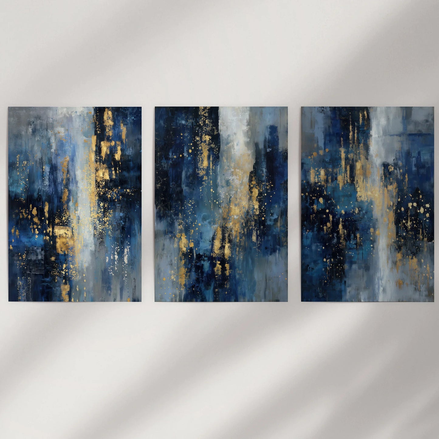 Navy Blue and Gold Abstract Wall Art Set of 3 Prints