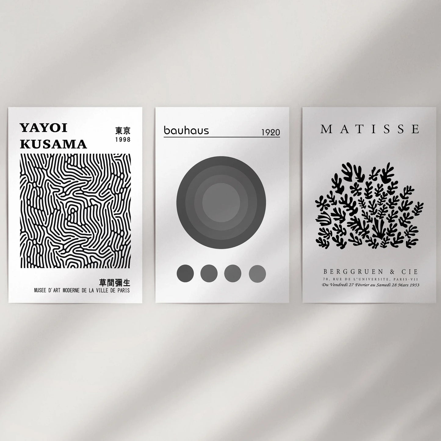 Black and White Abstract Wall Art Poster Set of 3