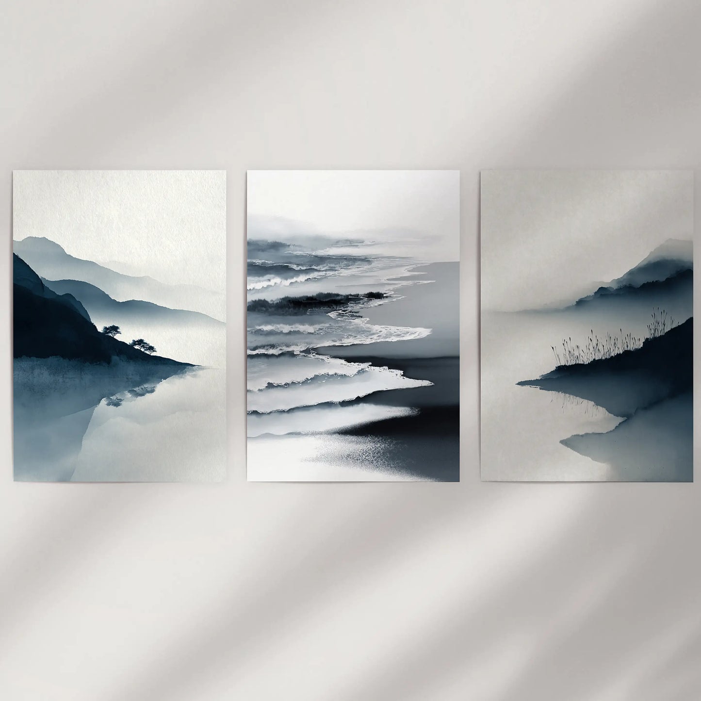Minimalist Mountain Lake Landscape Wall Art Set of 3