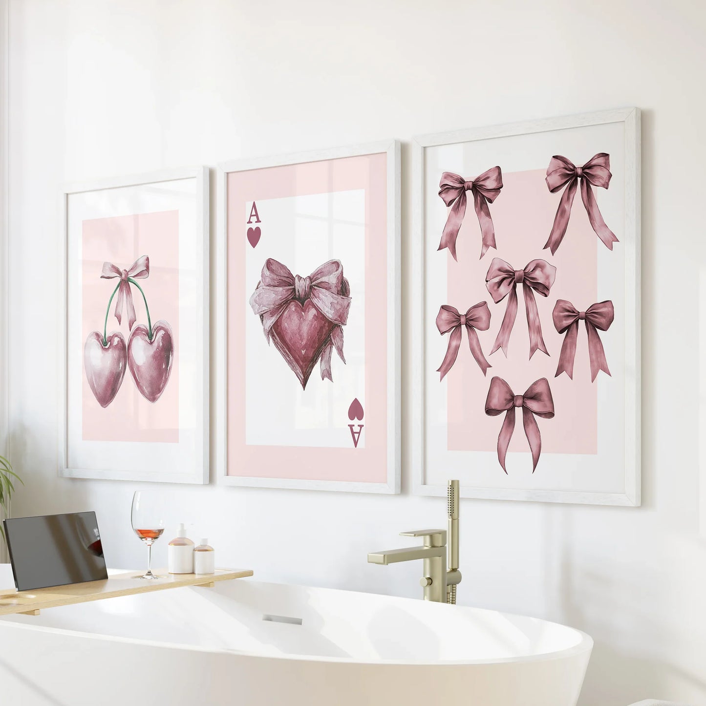 Coquette Cherry Wall Art Set of 3 Pink Romantic Decor