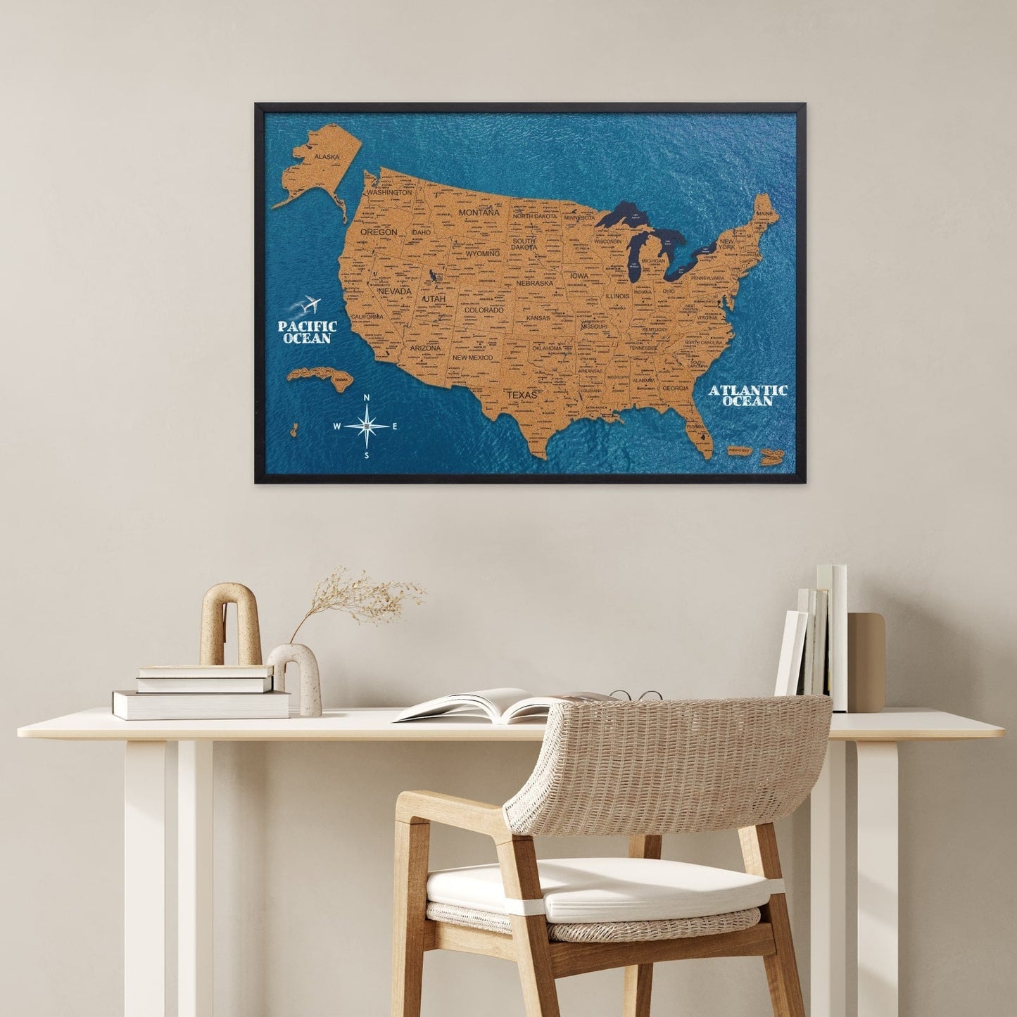 Wooden USA Map Wall Art - Natural Finish