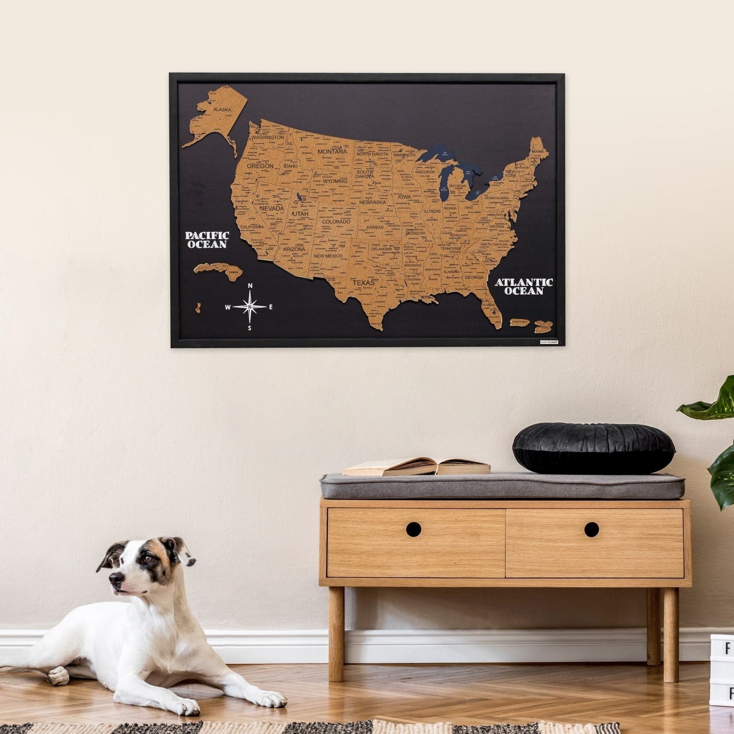 Wooden USA Map Wall Art - Natural Finish