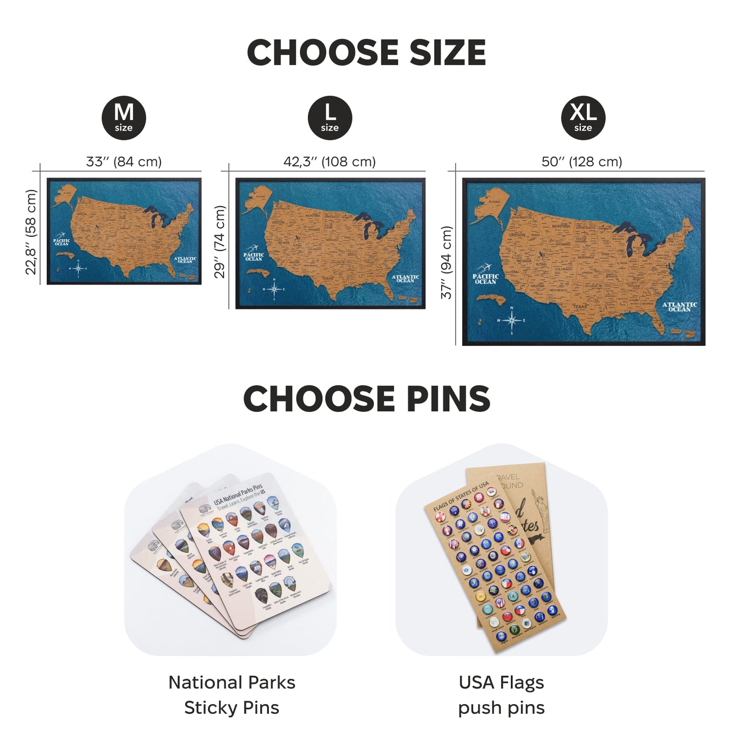 Wooden USA Map Wall Art - Natural Finish