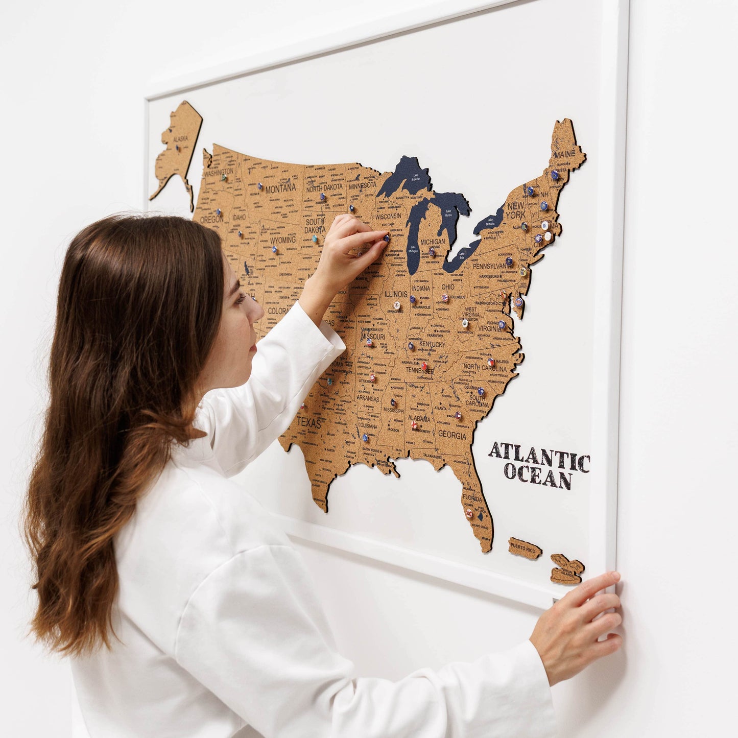 Wooden USA Map Wall Art - Natural Finish